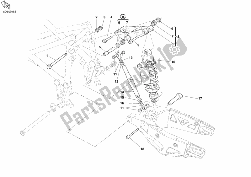 All parts for the Rear Shock Absorber of the Ducati Superbike 749 R USA 2005